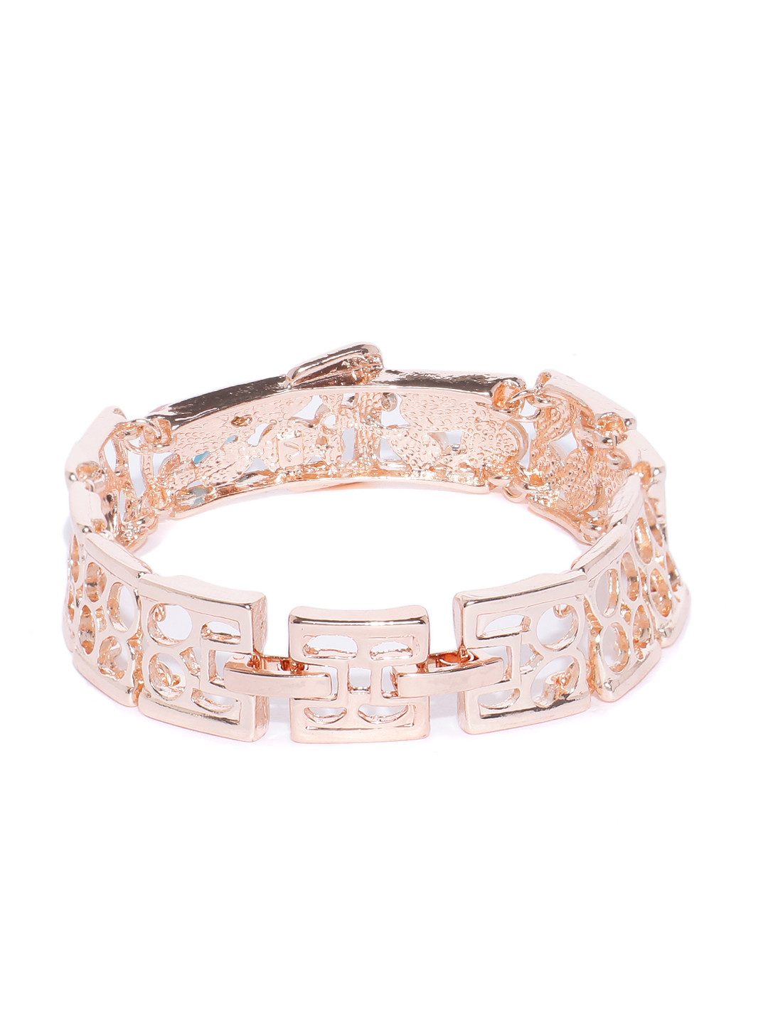 YouBella Peach-Coloured  Blue Rose Gold-Plated Stone-Studded Link Bracelet