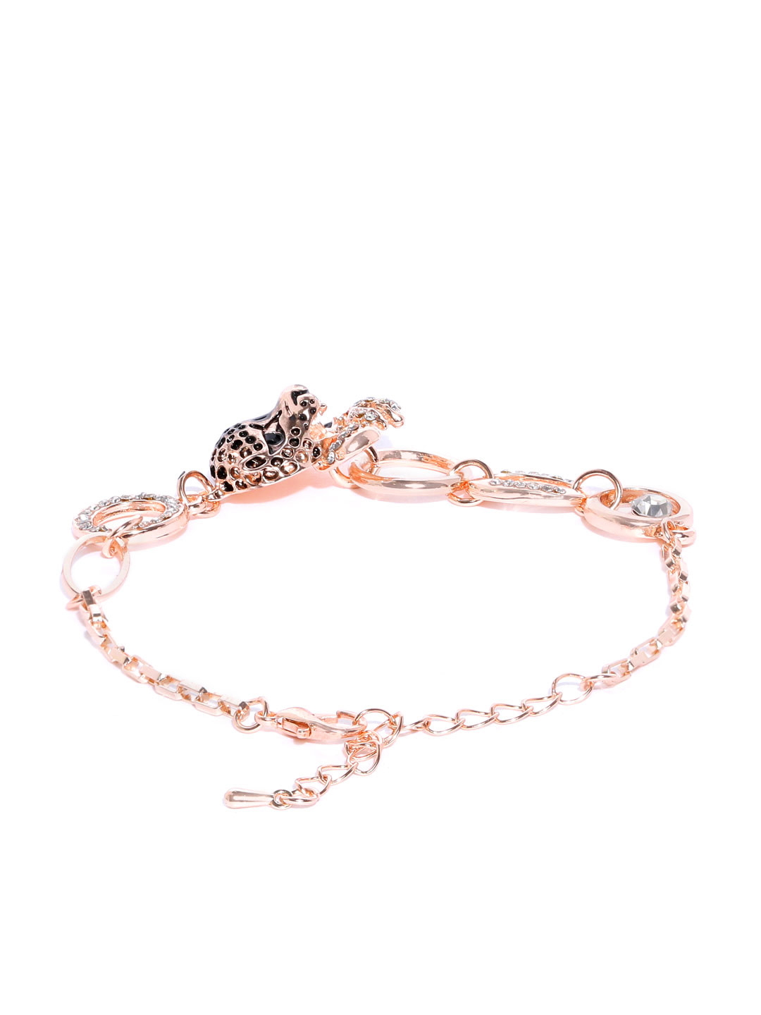 YouBella Peach-Coloured Rose Gold-Plated Stone-Studded Link Bracelet