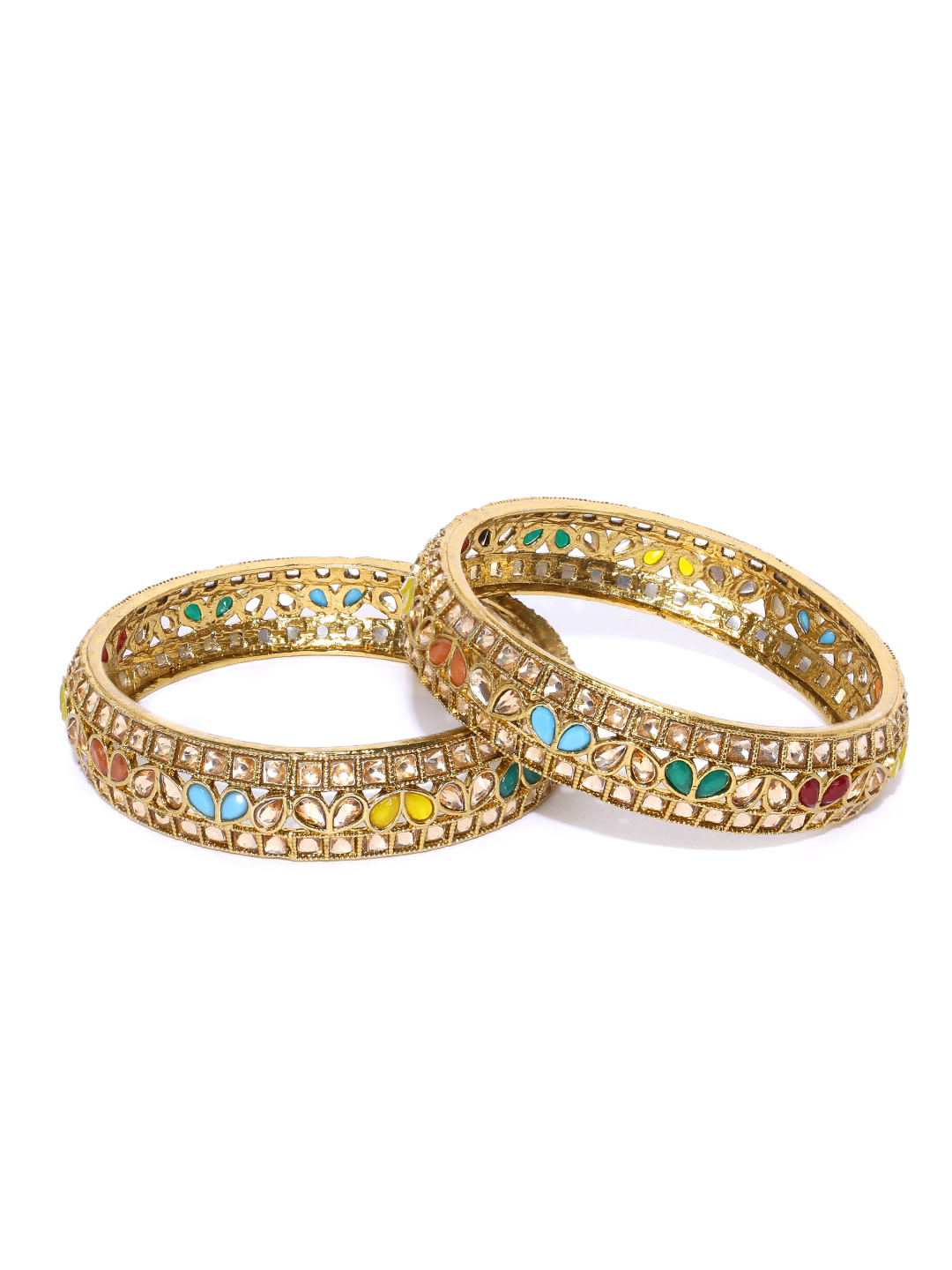 YouBella Set of 2 Antique Gold-Plated Stone-Studded Bangles