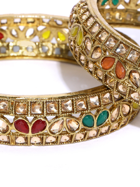 YouBella Set of 2 Antique Gold-Plated Stone-Studded Bangles