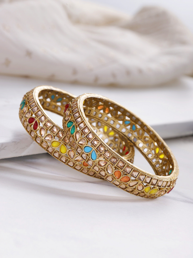 YouBella Set of 2 Antique Gold-Plated Stone-Studded Bangles