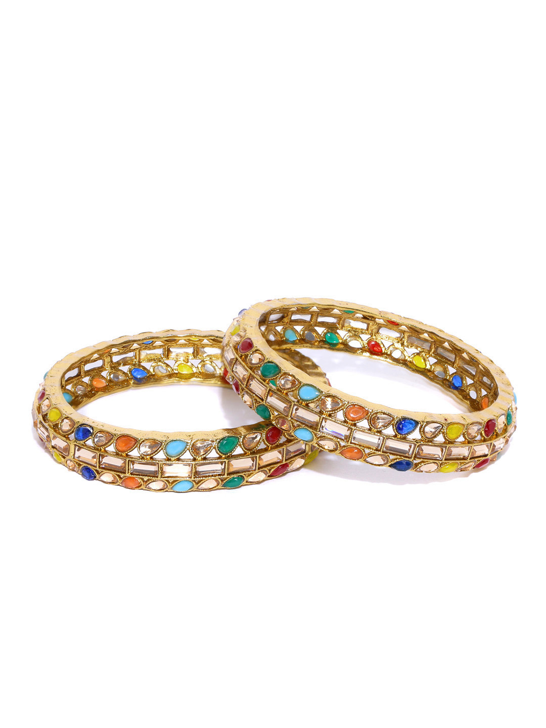 YouBella Set of 2 Antique Gold-Plated Stone-Studded Bangles