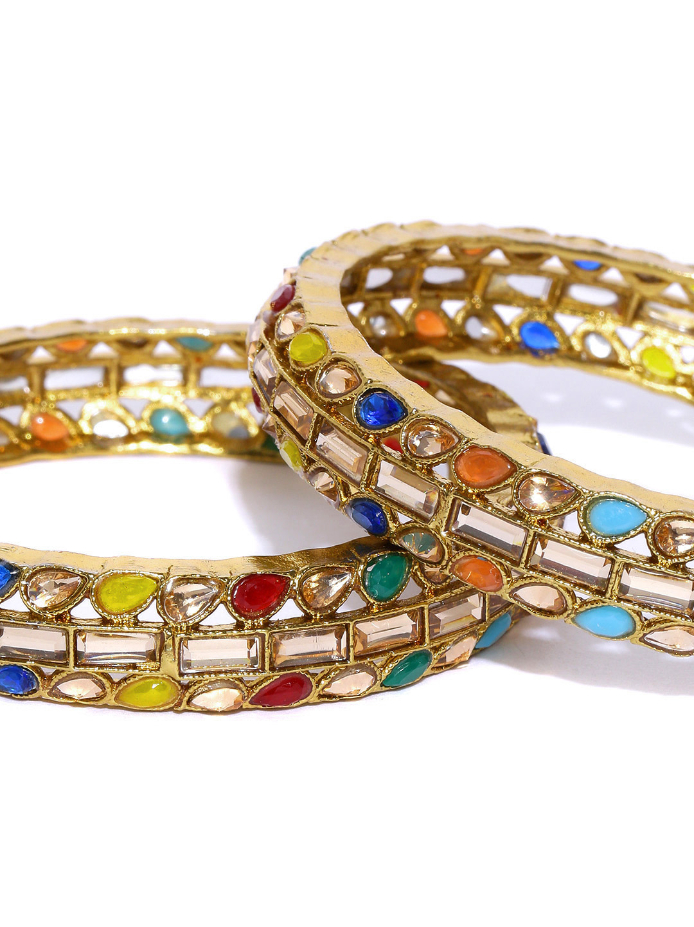 YouBella Set of 2 Antique Gold-Plated Stone-Studded Bangles