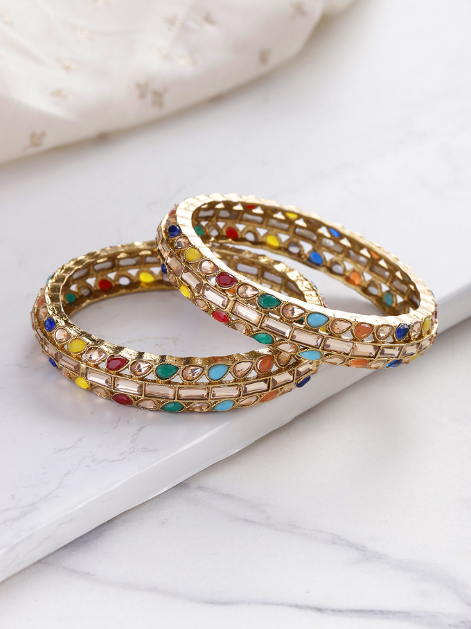 YouBella Set of 2 Antique Gold-Plated Stone-Studded Bangles