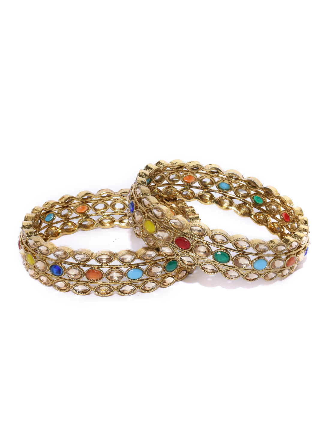 YouBella Set of 2 Antique Gold-Plated Stone-Studded Bangles