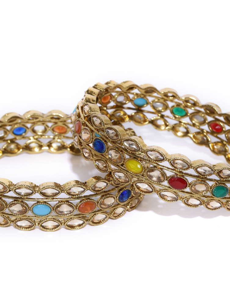 YouBella Set of 2 Antique Gold-Plated Stone-Studded Bangles