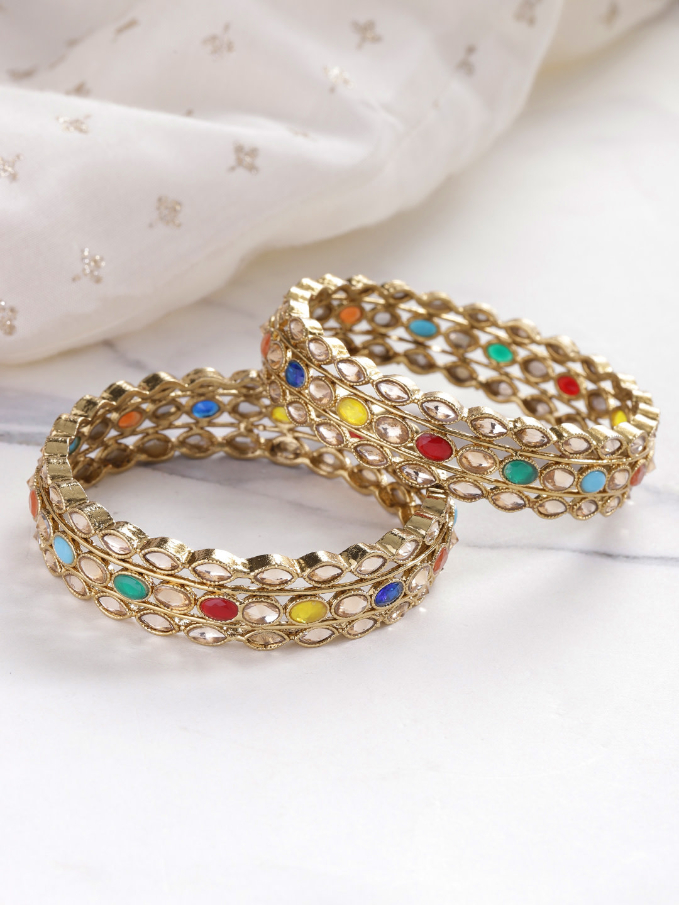 YouBella Set of 2 Antique Gold-Plated Stone-Studded Bangles