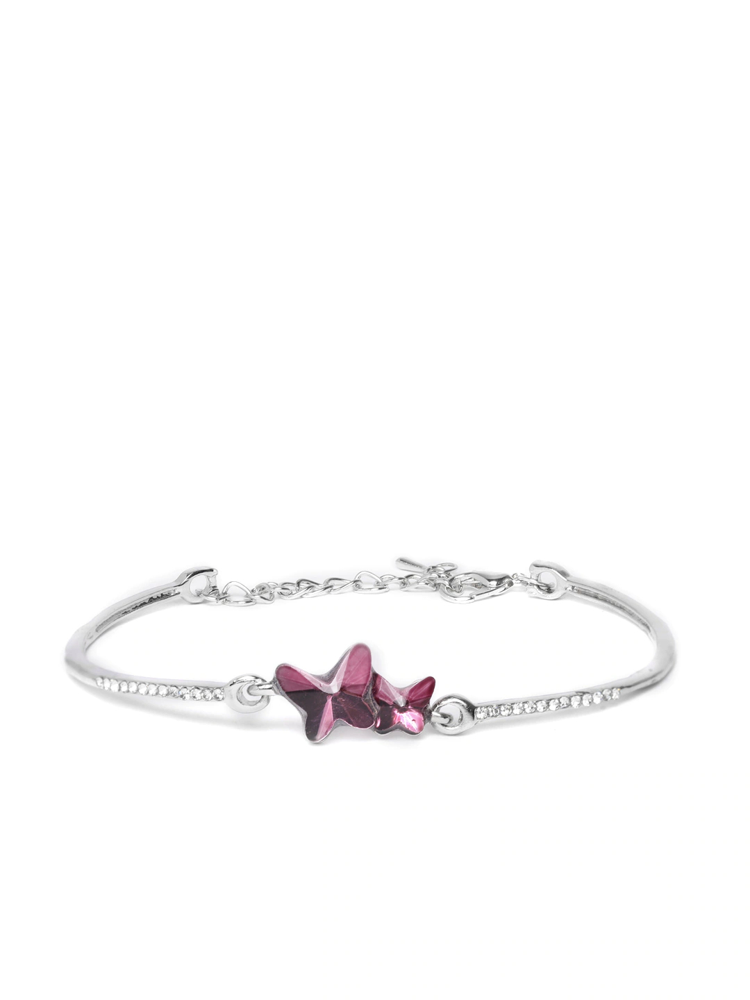 YouBella Jewellery Silver Plated Stylish Latest Crystal Butterfly Bracelet Bangle Jewellery for Girls and Women (Pink)