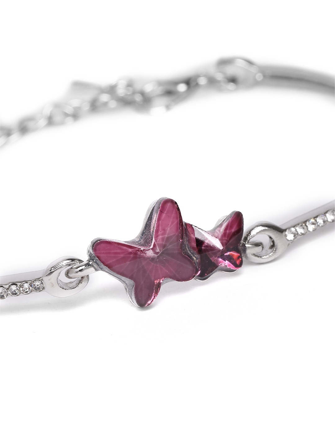 YouBella Jewellery Silver Plated Stylish Latest Crystal Butterfly Bracelet Bangle Jewellery for Girls and Women (Pink)