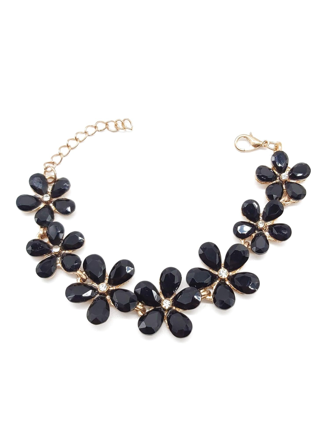 YouBella Stylish Floral Bangle Bracelet Jewellery Gold Plated Charm Bracelet for Women (Black) (YBBN_91710)