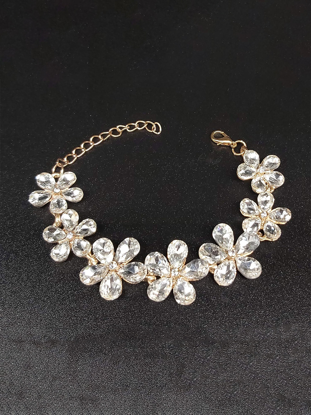 YouBella Stylish Floral Bangle Bracelet Jewellery Gold Plated Charm Bracelet for Women (White) (YBBN_91711)