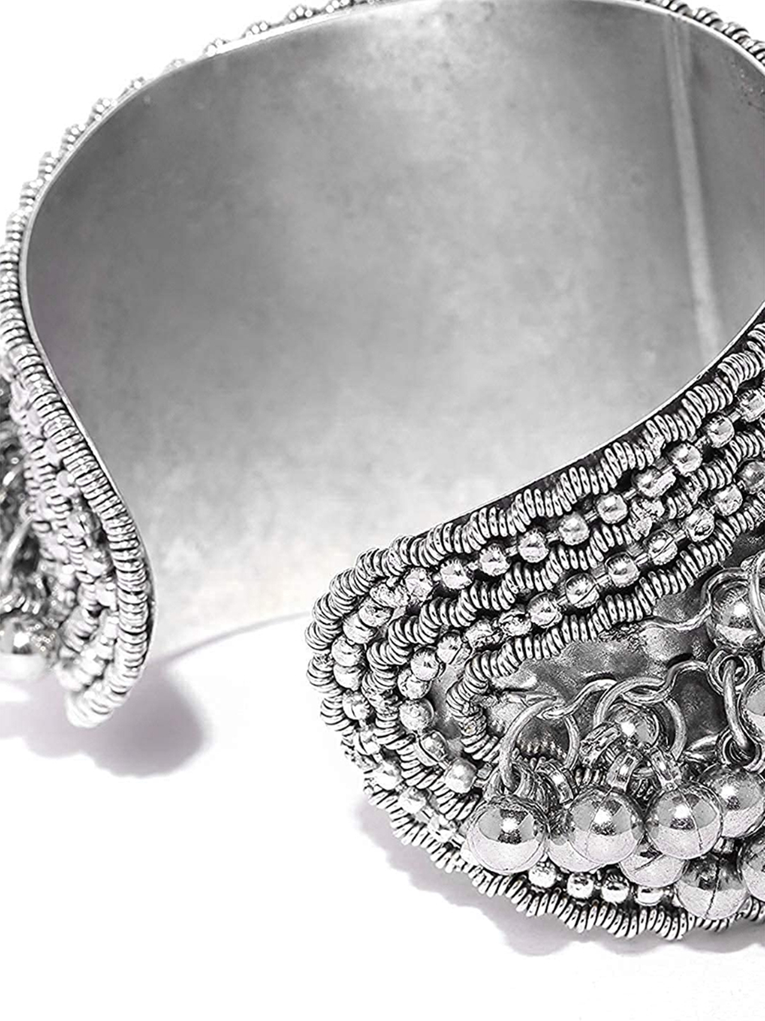 YouBella Girls/Women's Afghani Oxidized Silver Brass Ghungroo Adjustable Bracelet Bangles