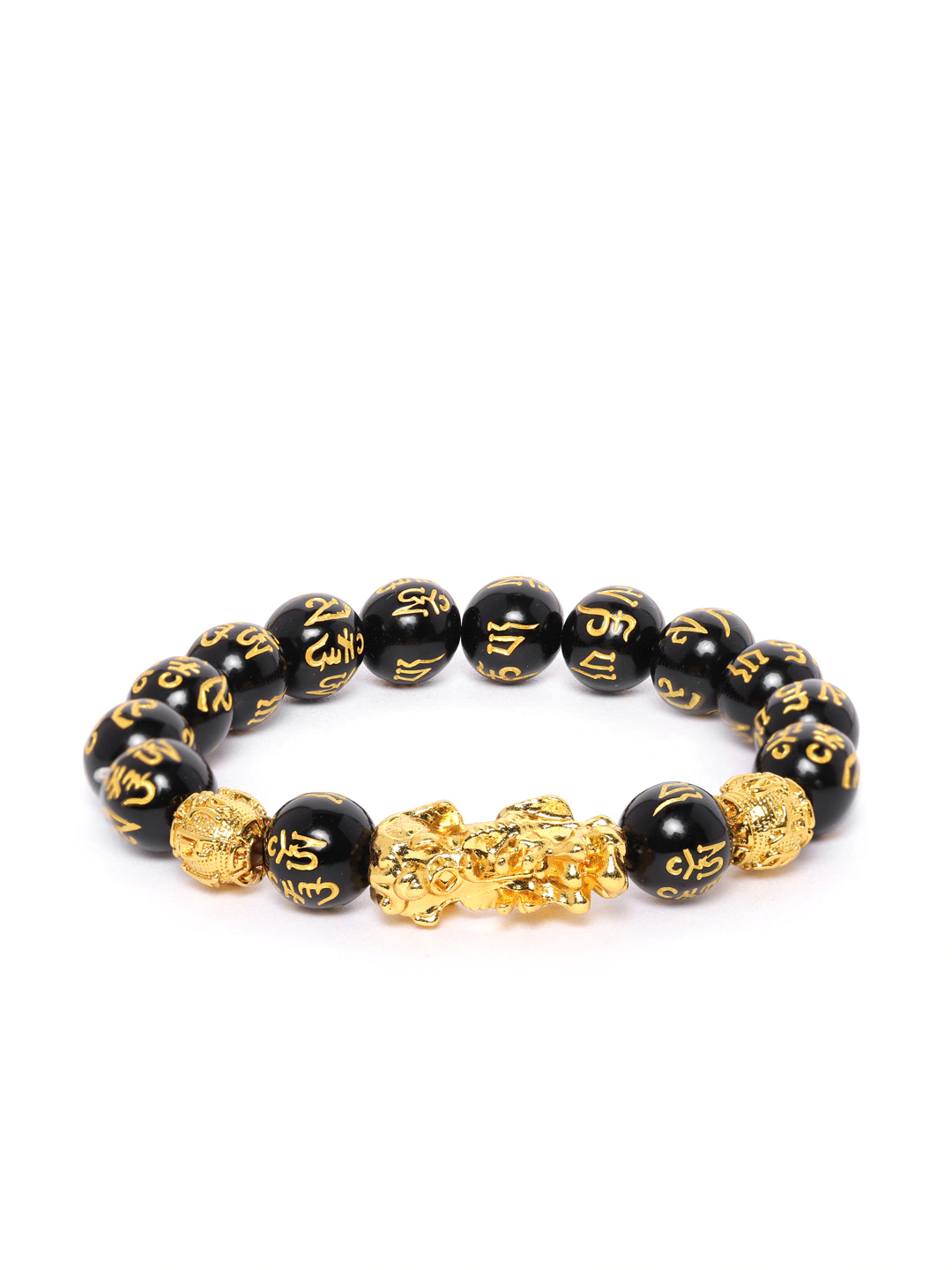 YouBella Black Gold-Plated Beaded Elasticated Dragon Shaped Bracelet