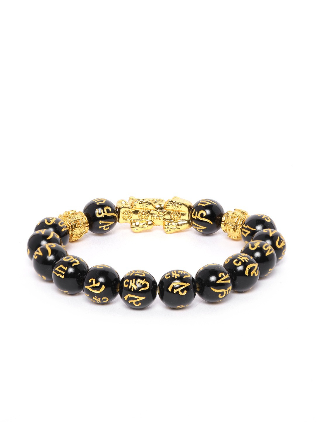 YouBella Black Gold-Plated Beaded Elasticated Dragon Shaped Bracelet