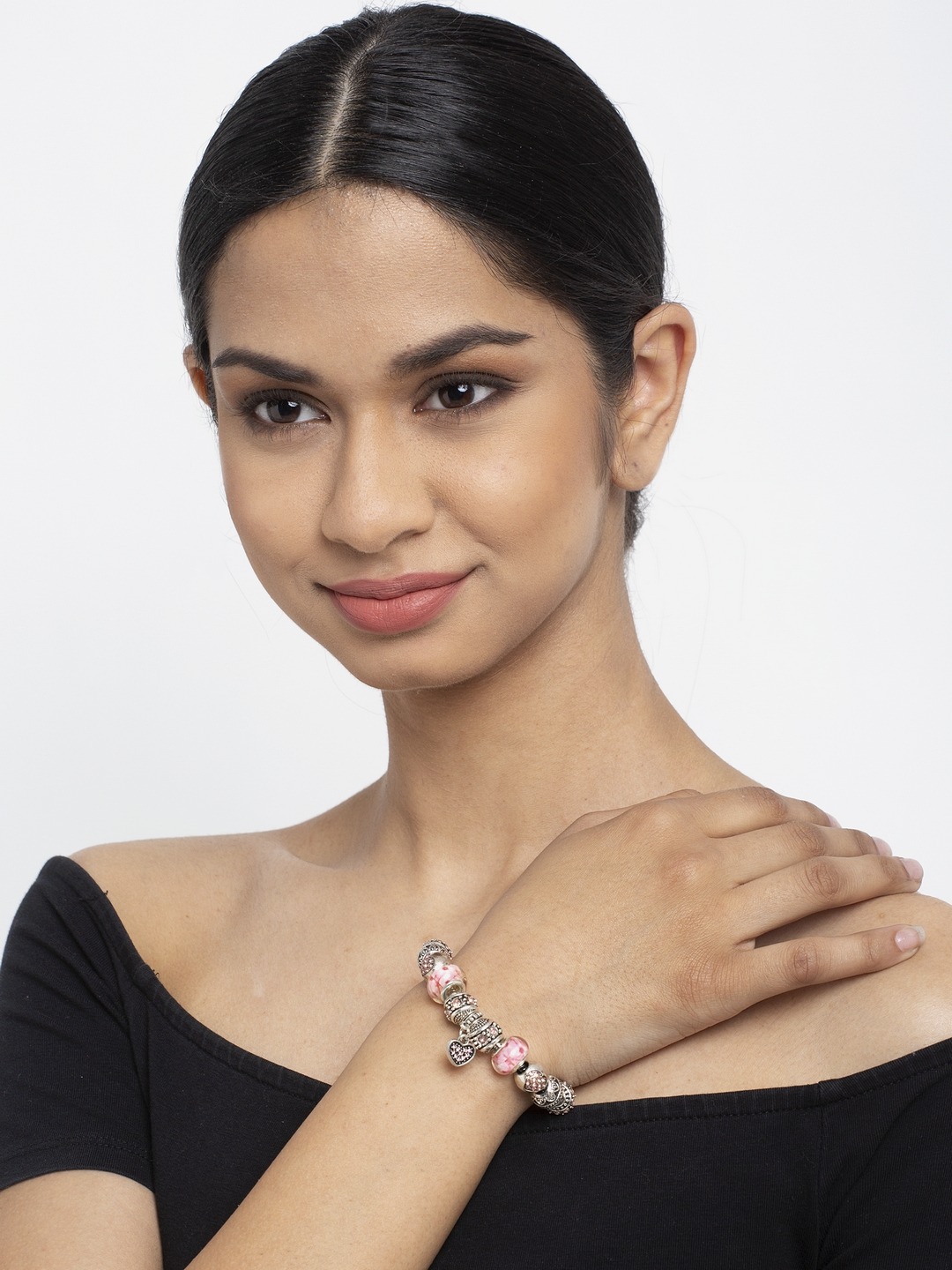 YouBella Jewellery Girls/Women's Silver Plated Stylish Latest Crystal Bracelet Bangle Jewellery (Pink)