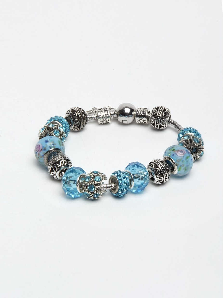 YouBella Black  Silver-Toned Stone-Studded Cuff Bracelet