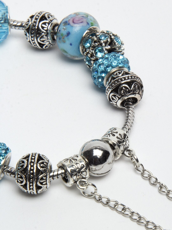 YouBella Black  Silver-Toned Stone-Studded Cuff Bracelet