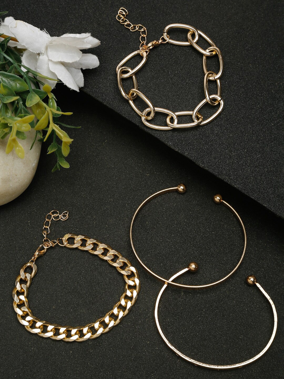 Women Set of 4 Gold-Plated Bracelets