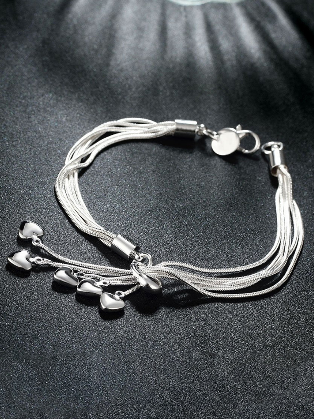 YouBella Stylish Latest Design Crystal Jewellery Silver Plated Combo Charm Bracelet for Women (Silver)