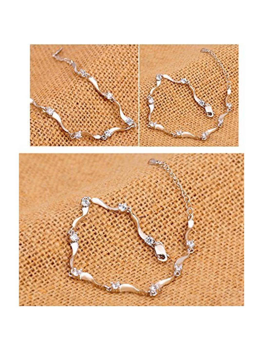 YouBella Stylish Latest Design Crystal Jewellery Silver Plated Combo Charm Bracelet for Women (Silver)
