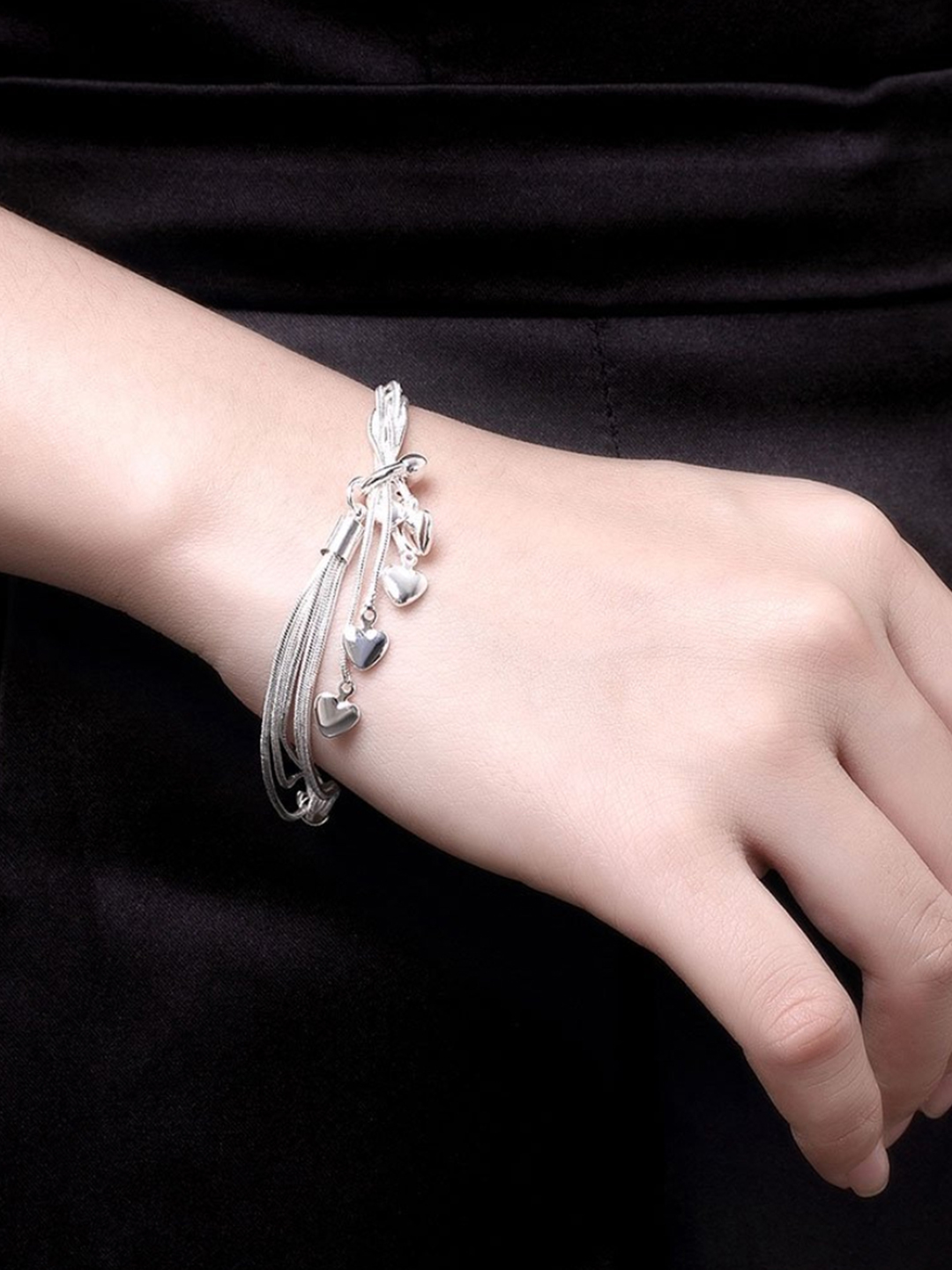 YouBella Stylish Latest Design Crystal Jewellery Silver Plated Combo Charm Bracelet for Women (Silver)