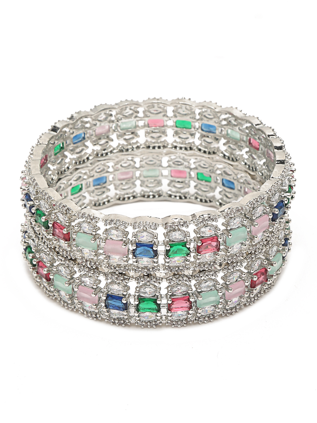 YouBella Jewellery Stylish Silver Plated Multi-Color Stone Studded Bangles for Girls and Women