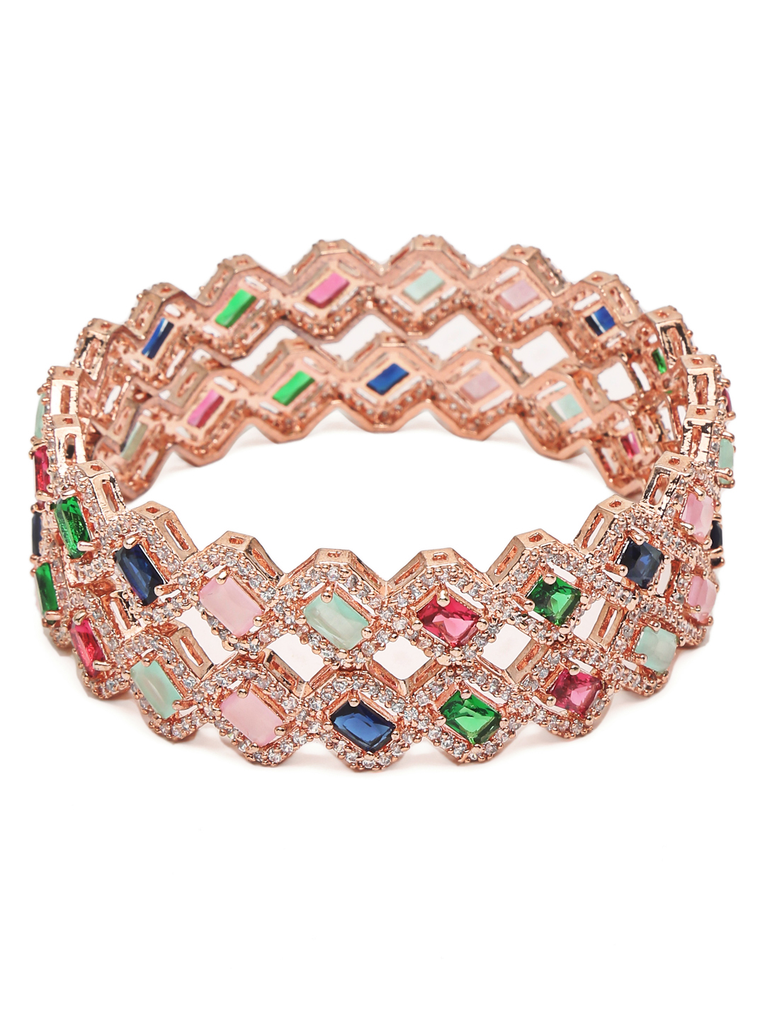 YouBella Jewellery Stylish Rose Gold Plated Multi-Color Stone Studded Bangles for Girls and Women