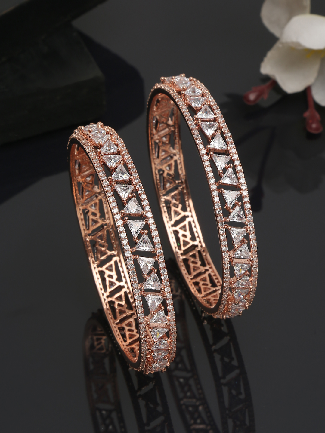 YouBella Jewellery Stylish Rose Gold Plated American Diamond Studded Bangles for Girls and Women