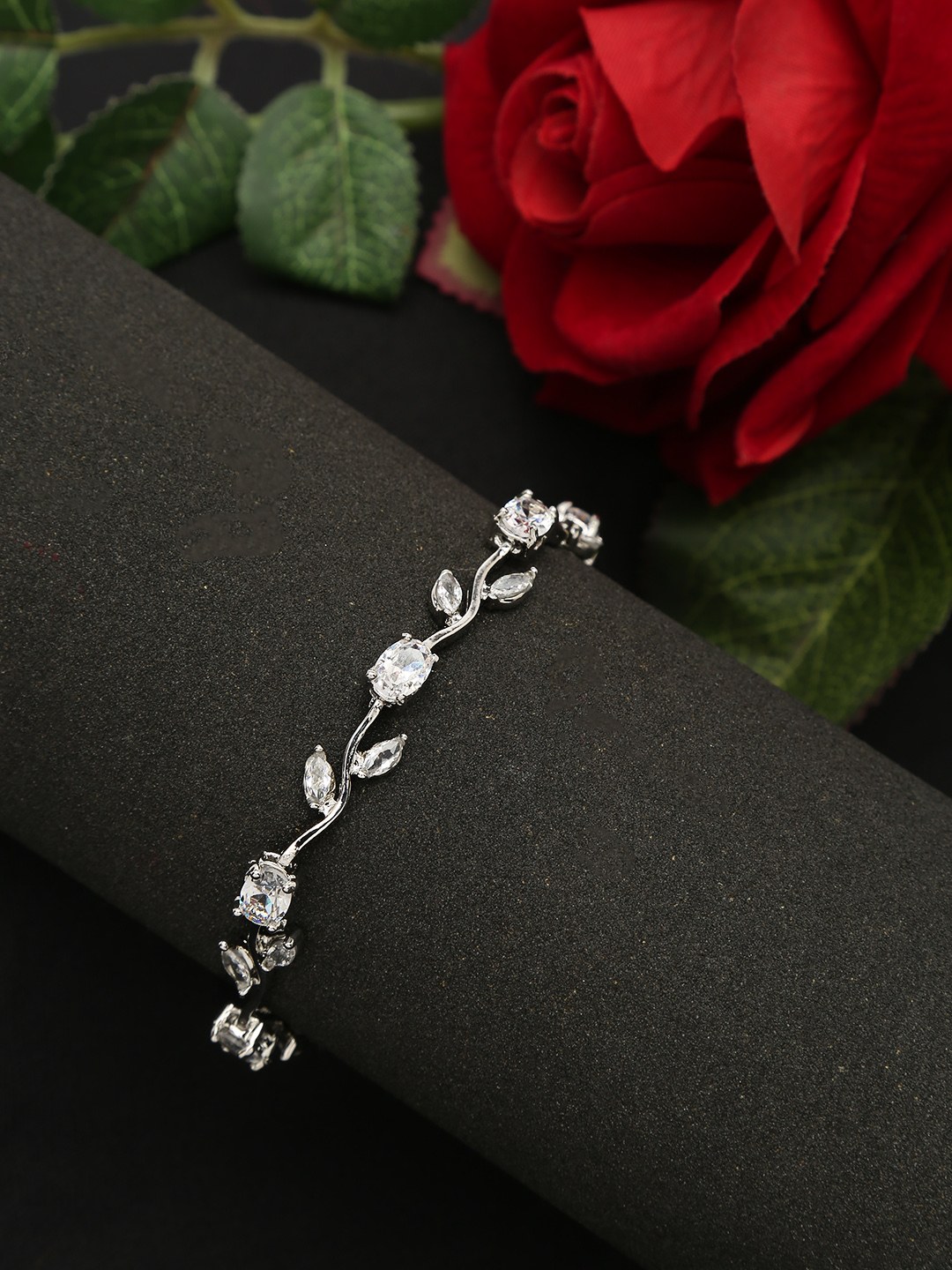 YouBella Jewellery Stylish Silver Plated Leaf Style Bracelet for Girls and Women