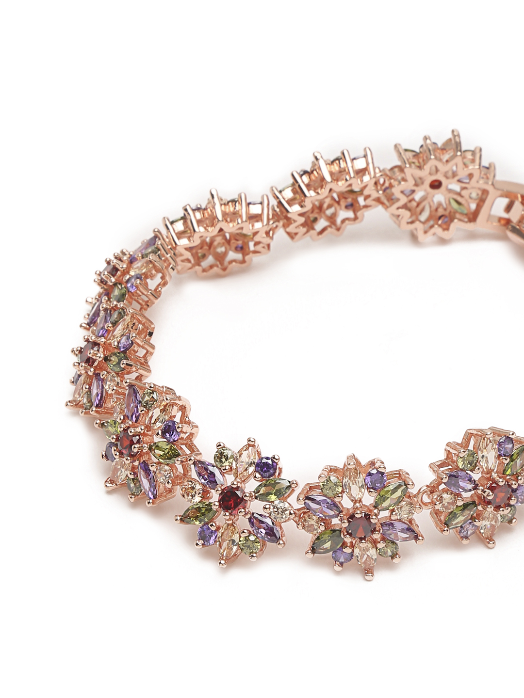 YouBella Jewellery Stylish Rose Gold Plated Multi-Color Stone Studded Bracelet for Girls and Women