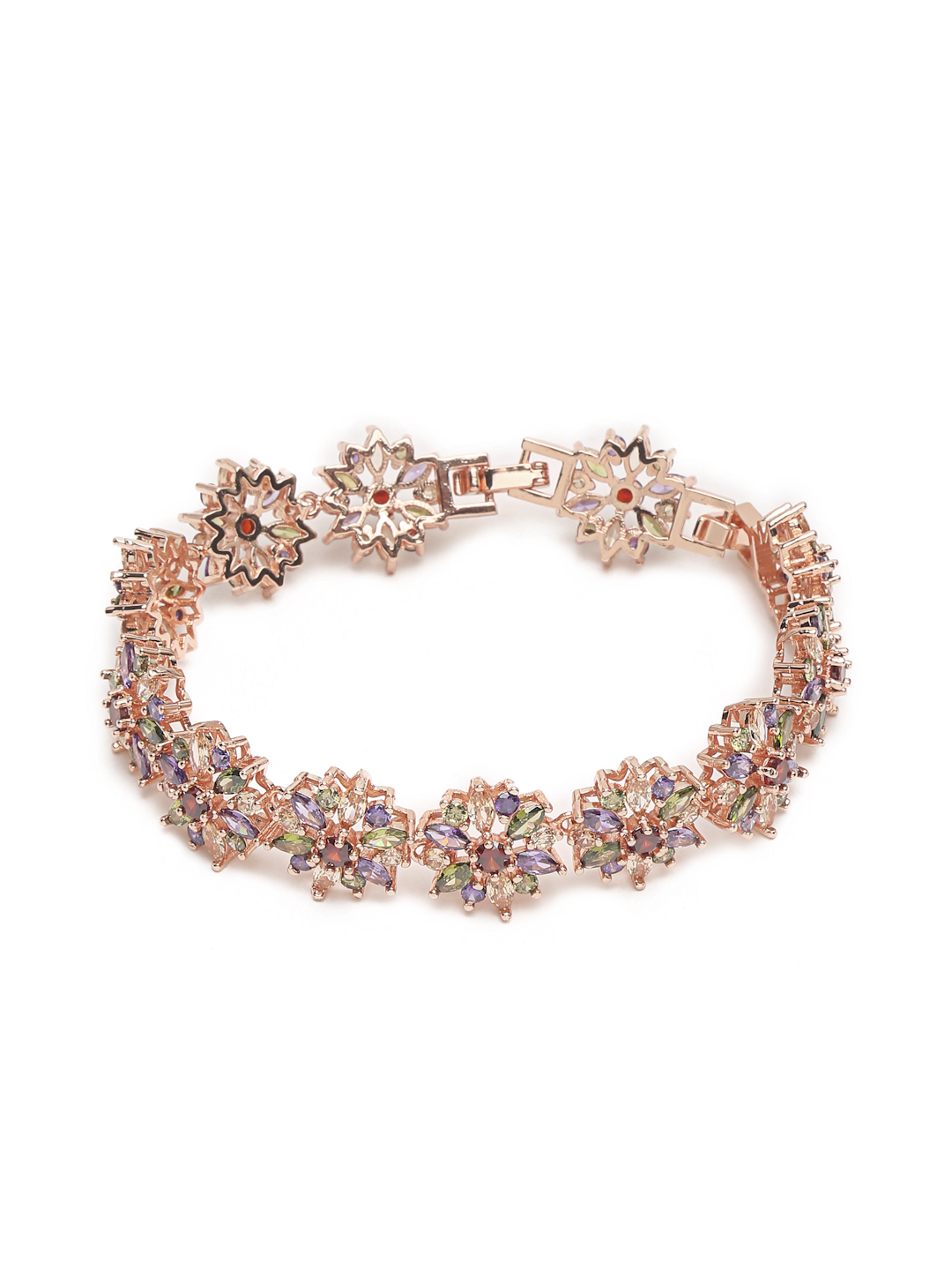 YouBella Jewellery Stylish Rose Gold Plated Multi-Color Stone Studded Bracelet for Girls and Women