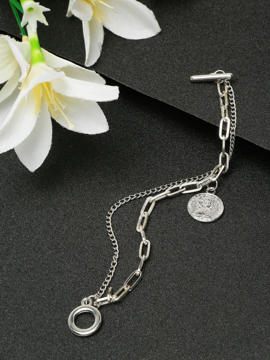 YouBella Jewellery Silver Plated Charm Bracelet Bangle for Girls and Women (Style 1)