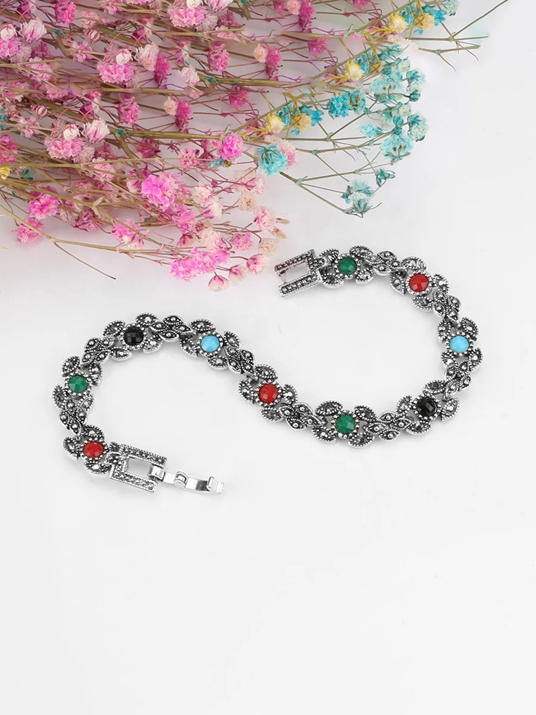 YouBella Jewellery for Women Celebrity Inspired Silver Plated Bracelet Bangle for Girls and Women (YBBN_92110) (Multi-Color)