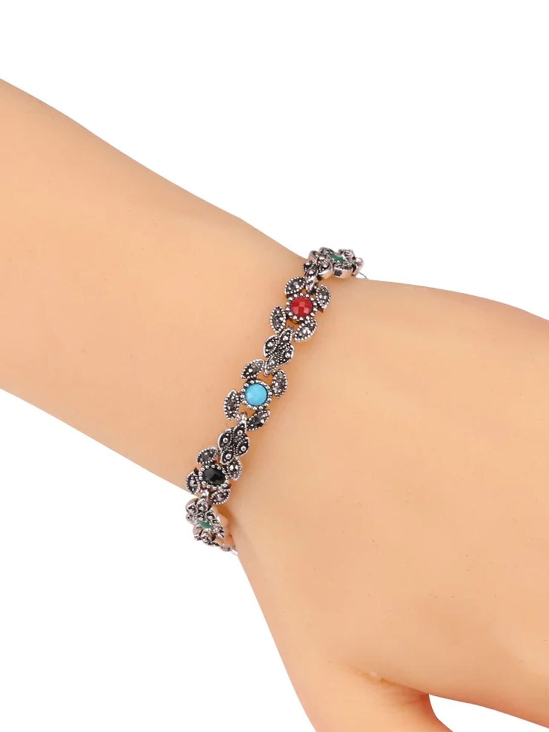 YouBella Jewellery for Women Celebrity Inspired Silver Plated Bracelet Bangle for Girls and Women (YBBN_92110) (Multi-Color)