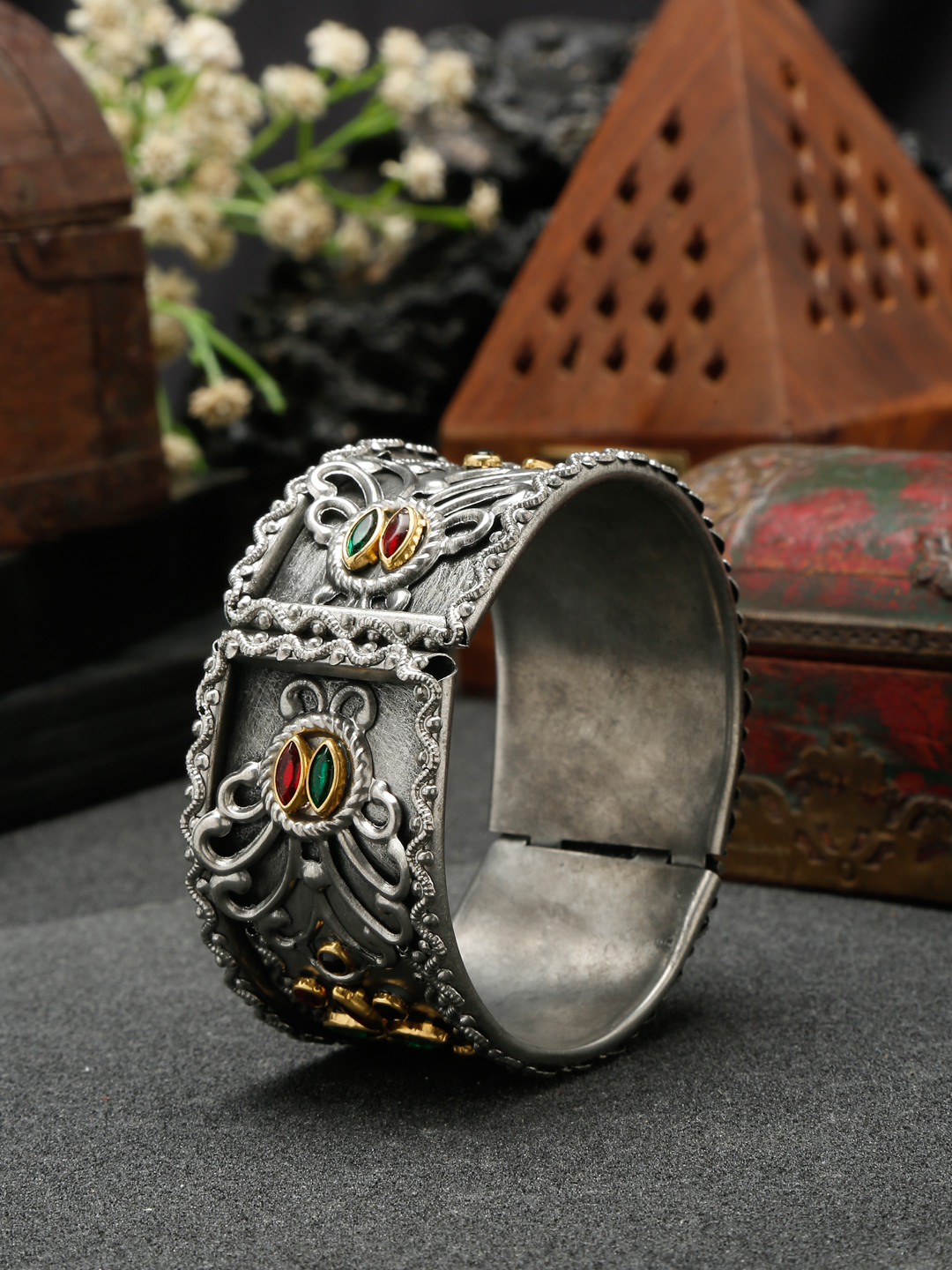 YouBella Jewellery for Women Celebrity Inspired Oxidised Silver Plated Cuff Bracelet Bangle for Women and Girls (Style 1)
