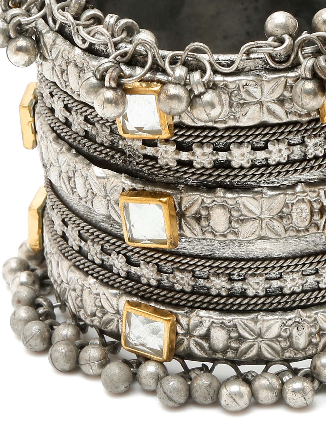 YouBella Jewellery for Women Celebrity Inspired Oxidised Silver Plated Cuff Bracelet Bangle for Women and Girls (Style 4)