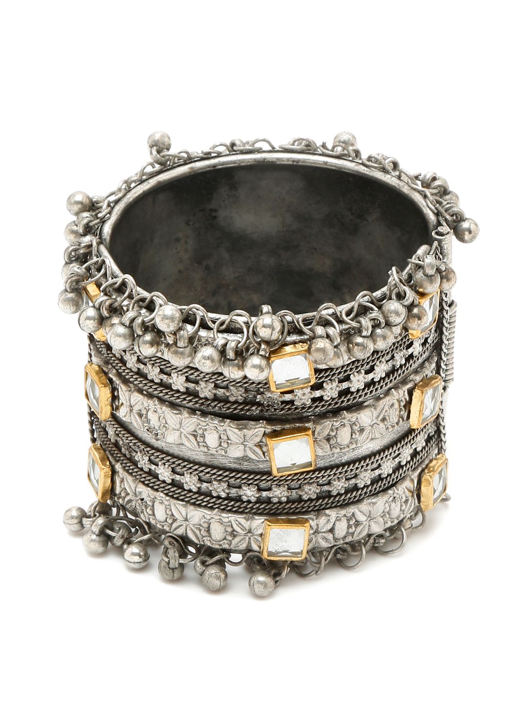 YouBella Jewellery for Women Celebrity Inspired Oxidised Silver Plated Cuff Bracelet Bangle for Women and Girls (Style 4)