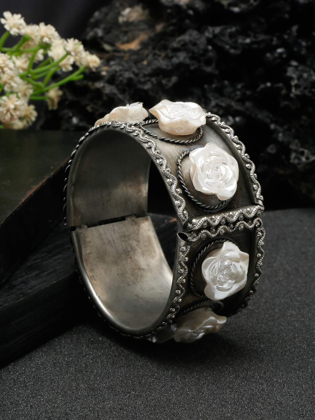 YouBella Jewellery for Women Celebrity Inspired Oxidised Silver Plated Cuff Bracelet Bangle for Women and Girls (Style 7)