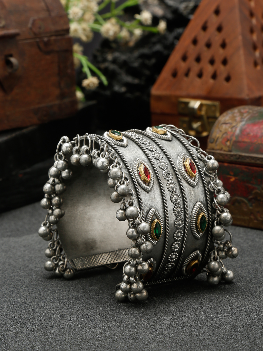 YouBella Jewellery for Women Celebrity Inspired Oxidised Silver Plated Cuff Bracelet Bangle for Women and Girls (Style 3)