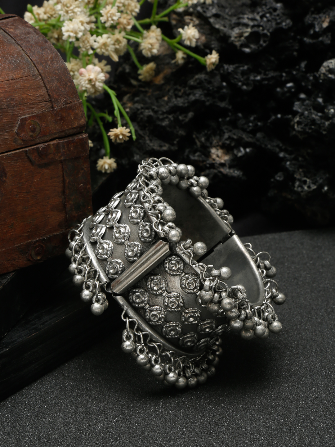 YouBella Jewellery for Women Celebrity Inspired Oxidised Silver Plated Cuff Bracelet Bangle for Women and Girls (Style 1)