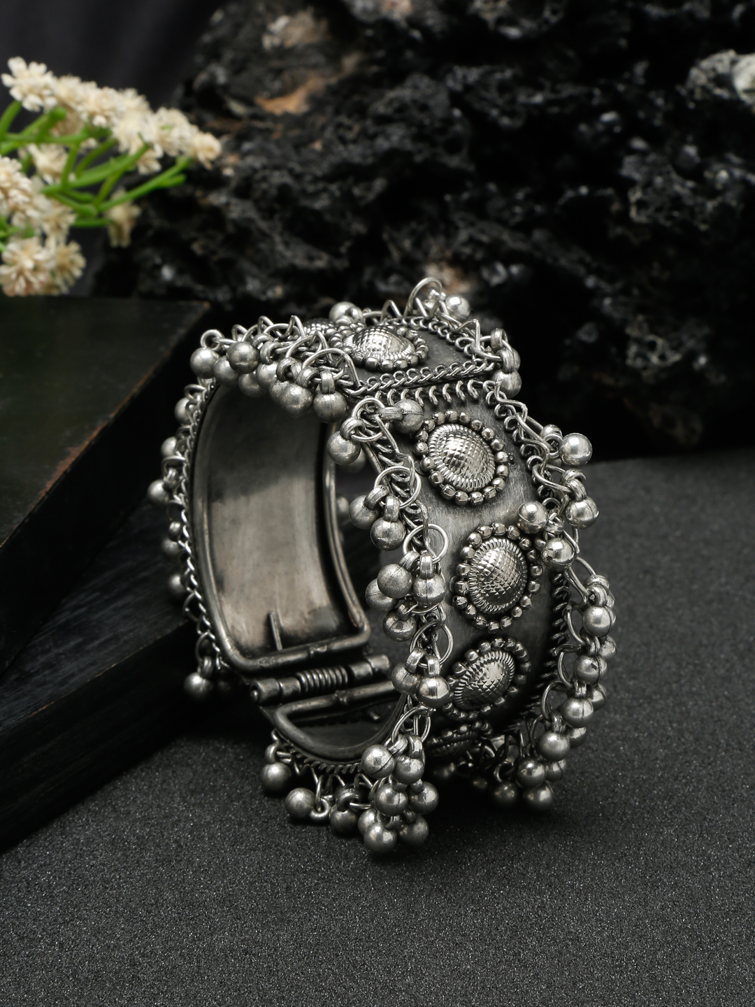 YouBella Jewellery for Women Celebrity Inspired Oxidised Silver Plated Cuff Bracelet Bangle for Women and Girls (Style 2)