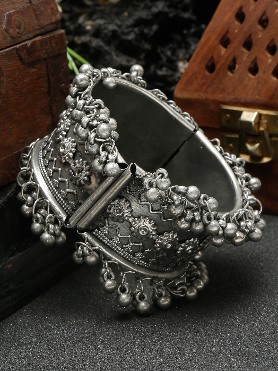 YouBella Jewellery for Women Celebrity Inspired Oxidised Silver Plated Cuff Bracelet Bangle for Women and Girls (Style 6)
