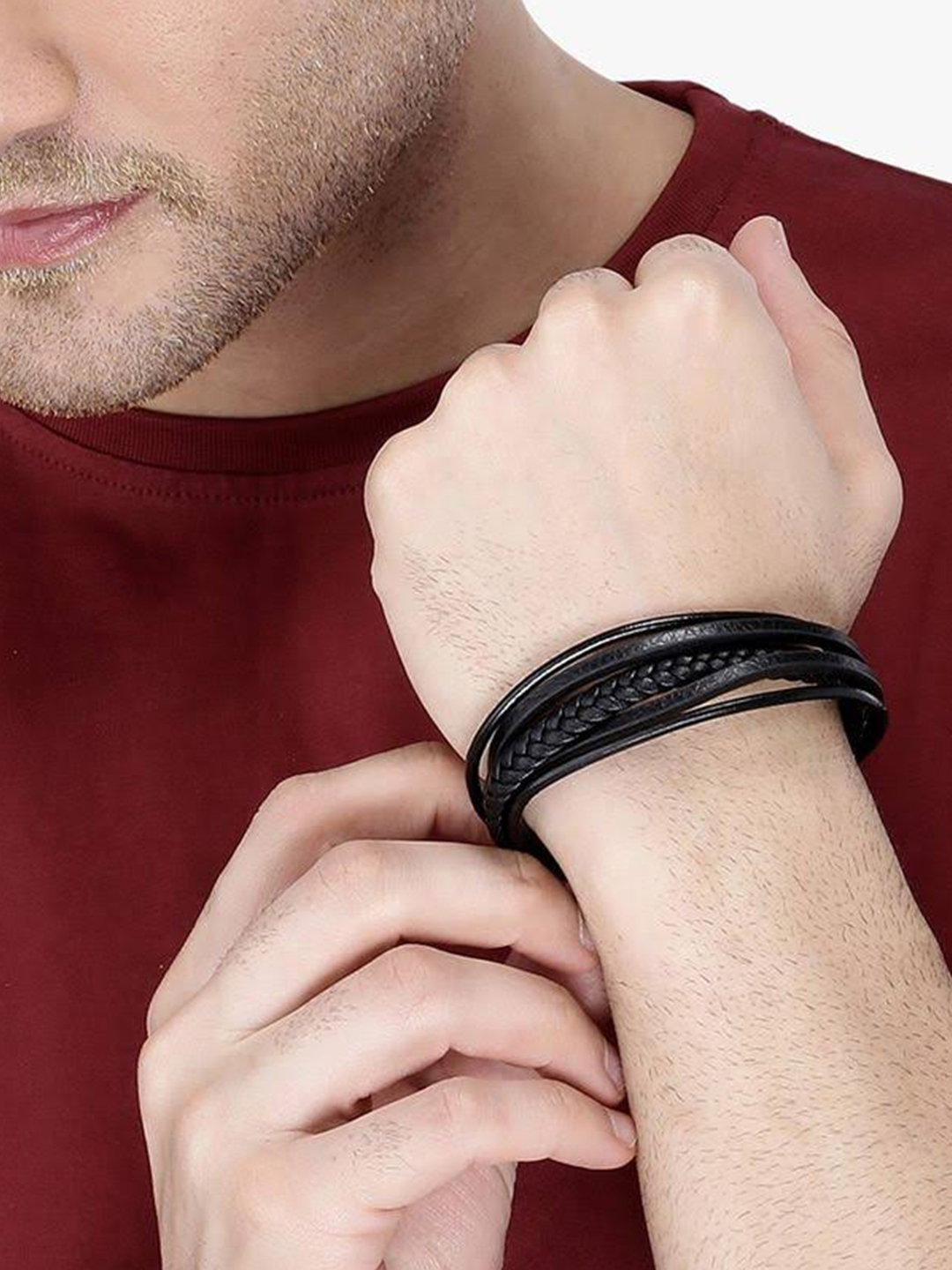 YouBella Bracelets for Men and Boys Black Leather Bracelet for Men | European Hot Retro Style Leather Band Bracelets for Men | Birthday Gift for Men and Boys Anniversary Gift for Husband