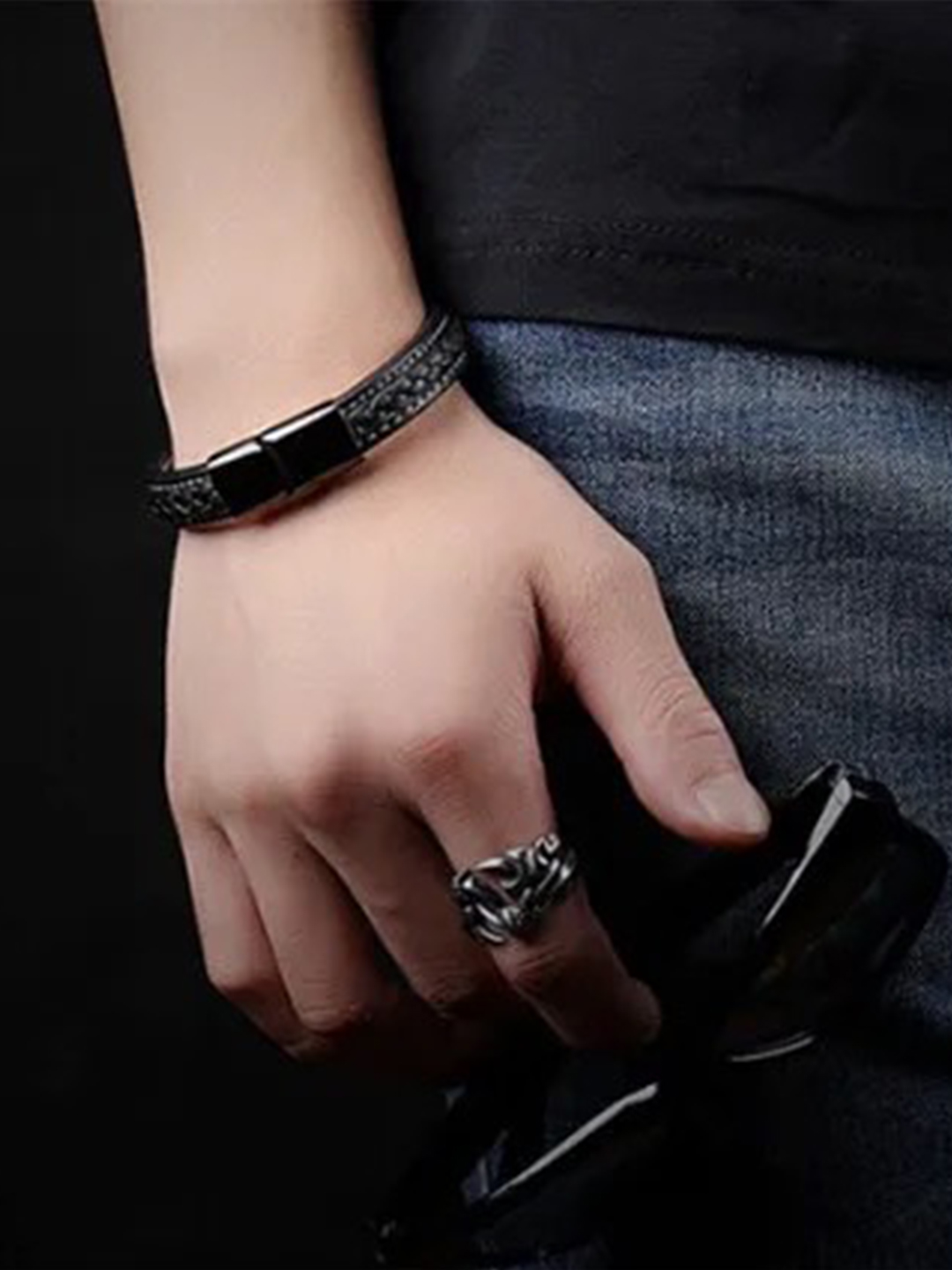 YouBella Bracelets for Men and Boys Black Leather Bracelet for Men | European Hot Retro Style Leather Band Bracelets for Men | Birthday Gift for Men and Boys Anniversary Gift for Husband