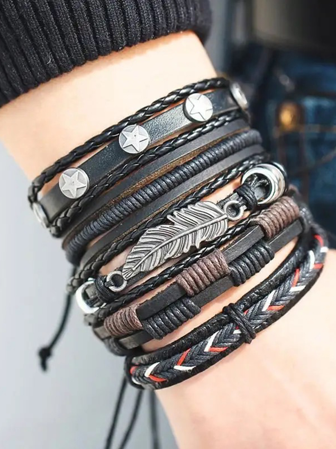 YouBella Bracelets for Men and Boys Black Leather Bracelet for Men | European Hot Retro Style Leather Band Bracelets for Men | Birthday Gift for Men and Boys Anniversary Gift for Husband
