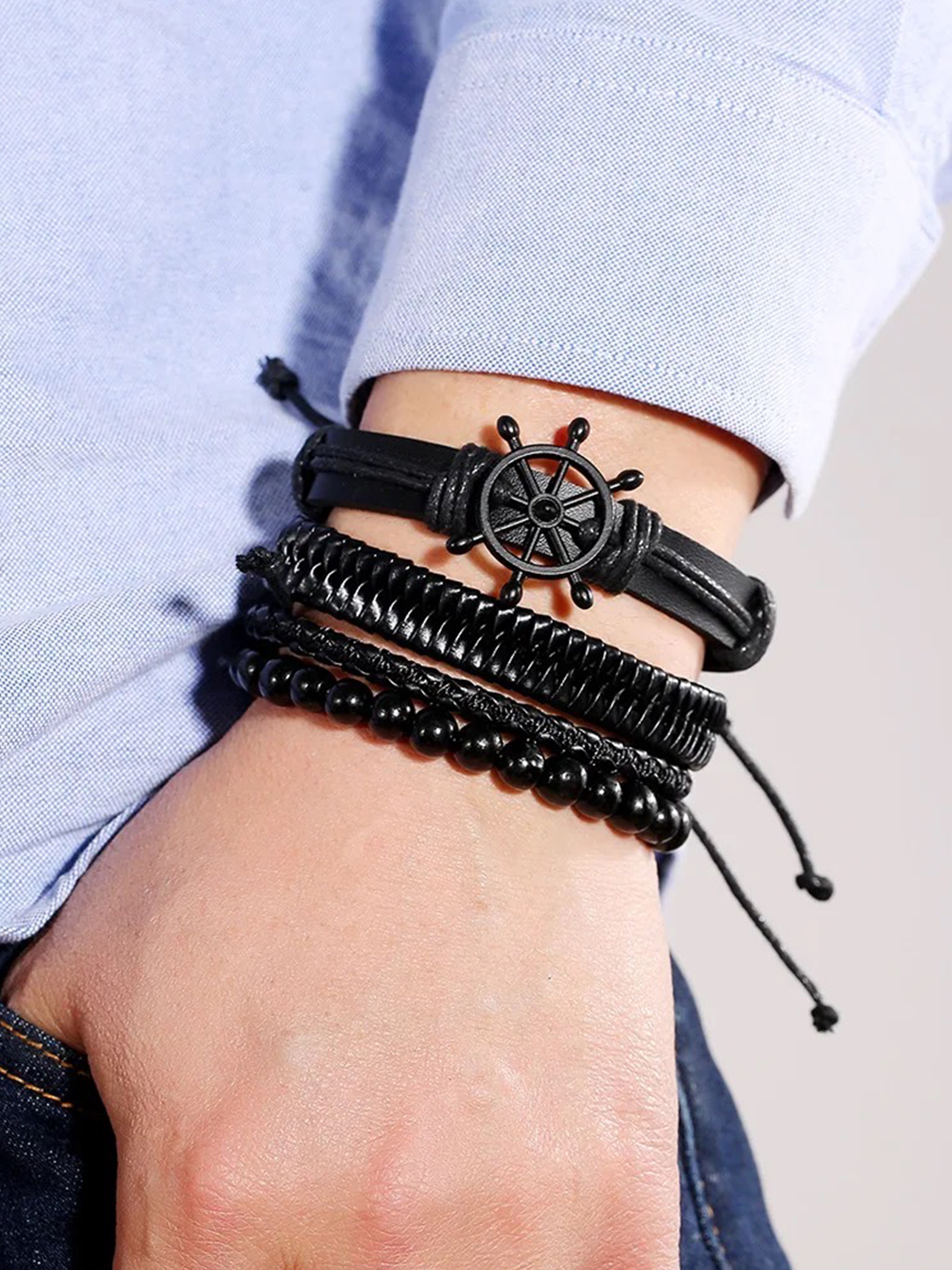 YouBella Bracelets for Men and Boys Black Leather Bracelet for Men | European Hot Retro Style Leather Band Bracelets for Men | Birthday Gift for Men and Boys Anniversary Gift for Husband