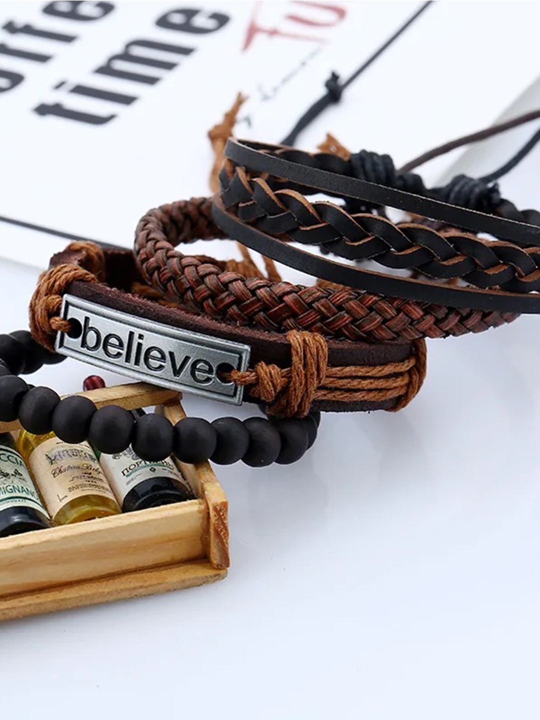 YouBella Bracelets for Men and Boys Black Leather Bracelet for Men | European Hot Retro Style Leather Band Bracelets for Men | Birthday Gift for Men and Boys Anniversary Gift for Husband