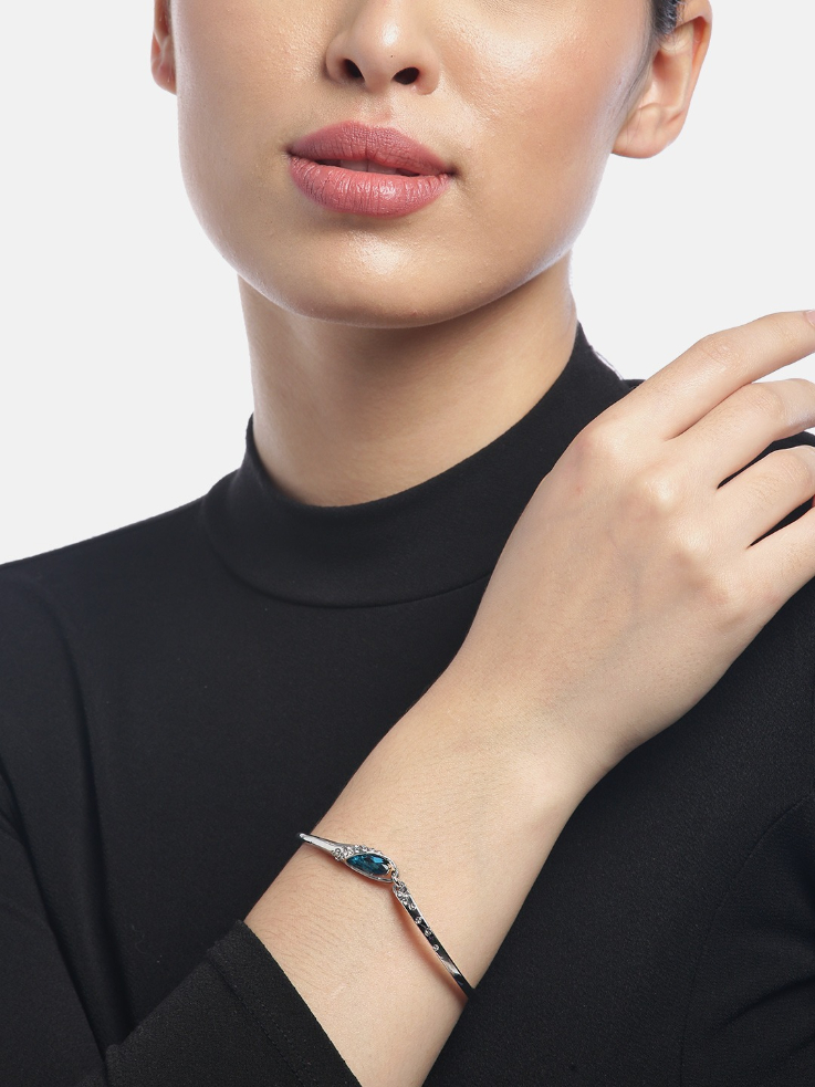 YouBella Blue  Purple Stone-Studded Cuff Bracelet