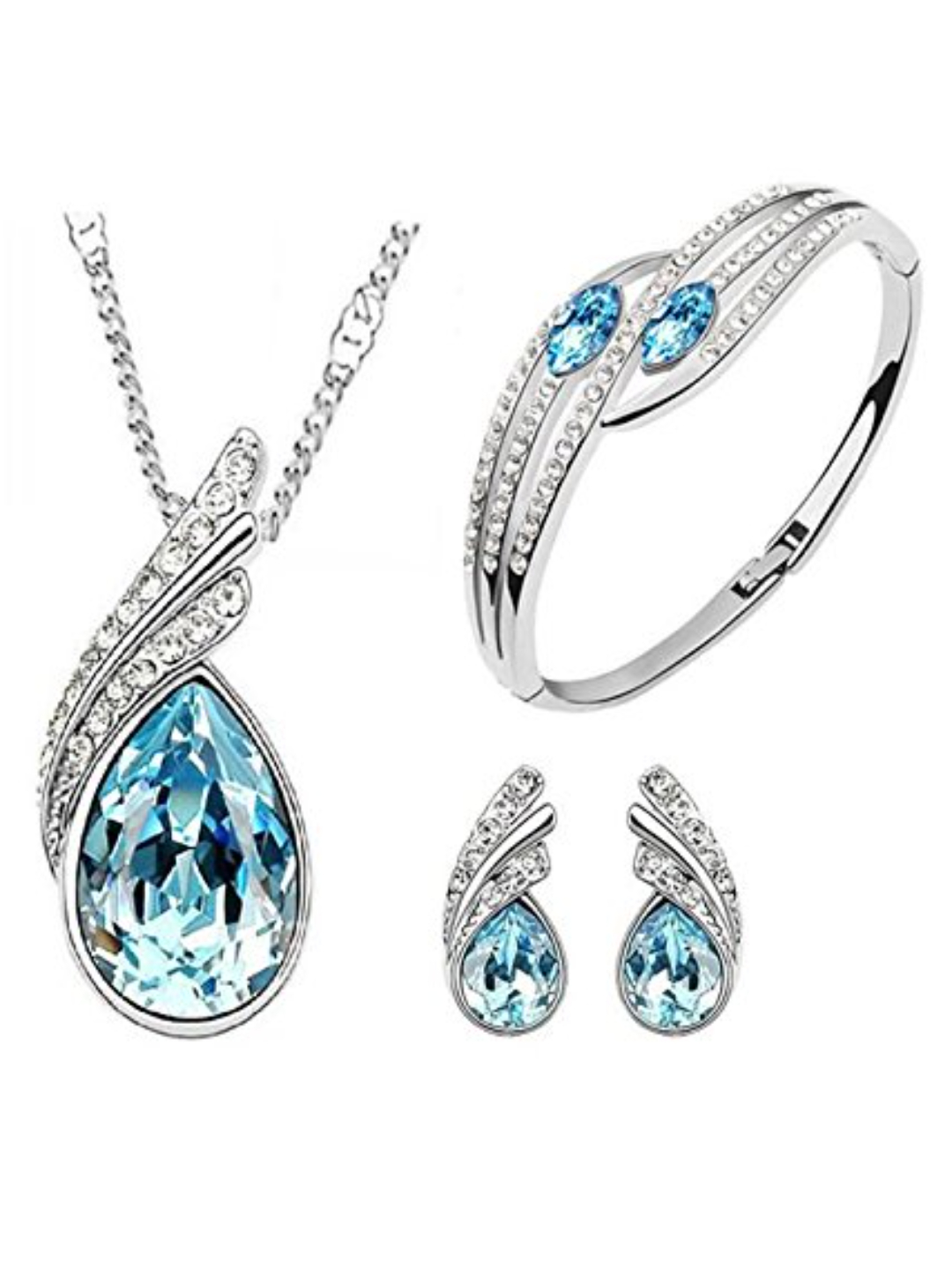 Youbella Jewellery Combo Of Blue Crystal Necklace Set With Earrings And Bracelet For Women