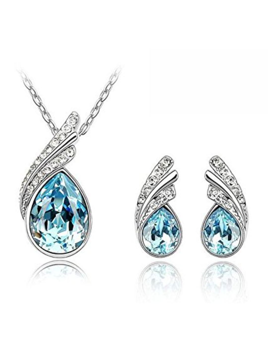 Youbella Jewellery Combo Of Blue Crystal Necklace Set With Earrings And Bracelet For Women
